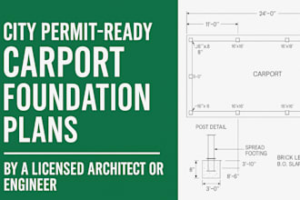 create stamped carport foundation plans for city permit by licensed architect