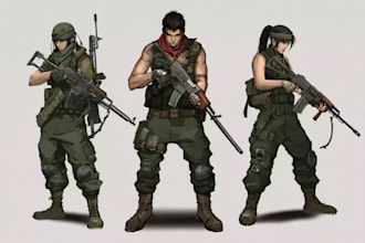 draw 2d game art military character design