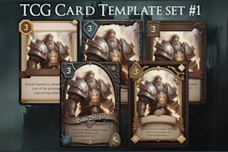 create tcg ccg frame card, trading card game template and box mockup