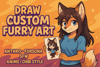 draw custom oc furry art, anthro, fursona and sfw with anime or chibi style