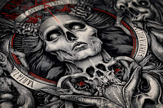 draw detailed dark art illustration with engraving style