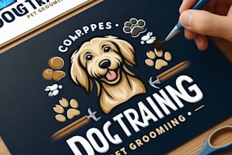 create vintage dog training pet grooming logo