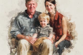 paint a family portrait into a digital watercolor painting with oil painting