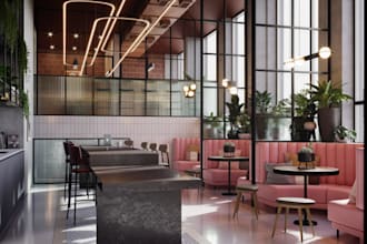 optimize 3d lobby reception,study area,restaurant lighten,revit model,cgi render