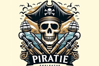 do custom skeleton pirate logo with illustration design