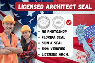 licensed architect stamp, sign and seal permit drawings for fl ca nj city permit