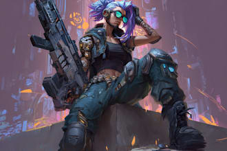 design cyberpunk and fantasy character splash art