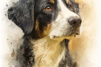 paint dog, cats, whatever pet portrait with watercolor