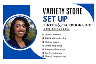 set up tiktok shop, instagram shop, facebook shop, shopify droppshiping