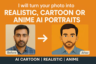 turn your photo into realistic, cartoon or anime ai portraits