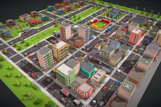 do a custom, low poly, city map, simulator map, roblox low poly map, roblox map