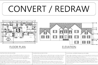 convert pdf, sketch and image drawing to autocad blueprints, drafting