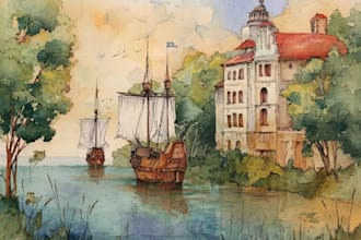 draw original watercolor landscape or architecture art