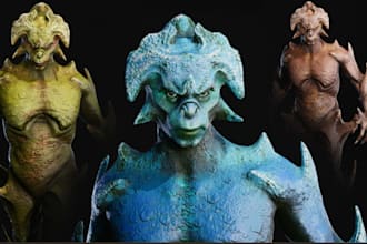 construct 3d alien metahuman model, fantasy character, beast, monster, ue5, vrml