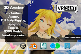 create custom 3d vrchat furry vroid vtuber avatar live 2d vrc avatar anime model