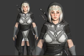 generate 3d realistic unity character, fantasy, armor, topology, ue5 model, game