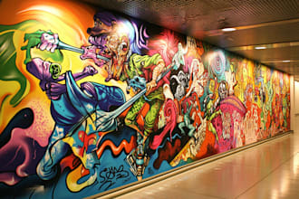 draw a graffiti and pop art canvas designs and mural designs