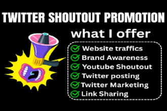 promote twitter shoutout, share website link to 100 USA, UK audience