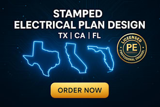 usa texas, california, florida electrical engineering plan design and stamp