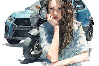 draw realistic watercolor portrait style car, bike vehicle