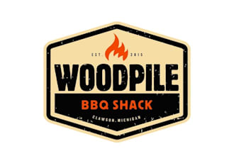 design classic woodpile BBQ shack restaurant logo