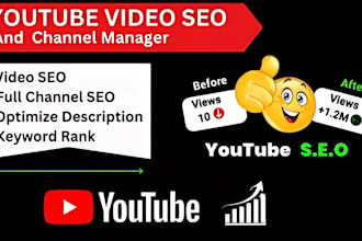 be your youtube manager and SEO expert