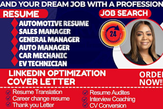write automotive resume for ev techs, mechanics, sales managers, advisors