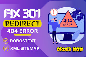fix 301 redirect, 404 error, broken links, and XML sitemap issues