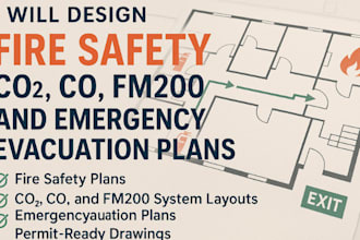 design fire safety, co2, co, fm200, and emergency evacuation plans