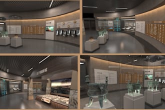 create 3d exhibition room interior, museum interior, art gallery space, museum