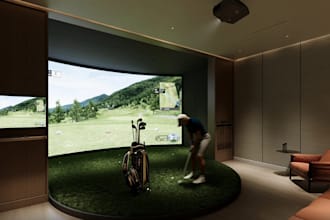golf simulator redesign,golf wall,logo,commercial exterior,cgishowroom,equipment
