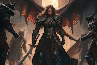 draw dnd character art illustration, dnd party, fantasy