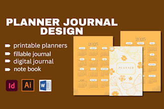 design printable planner editable digital journal workbook, notebook low content
