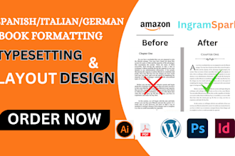 format, design and layout german book,spanish book, italian book french book kdp