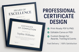 design professional certificates for awards, training, and events