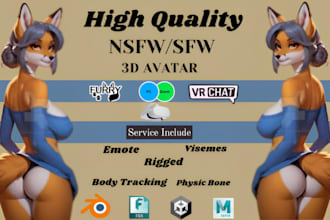 create custom vrchat avatar, nsfw, furry, vtuber avatar, vr character, vrc, vrm