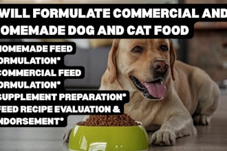 formulate commercial and homemade dog and cat food