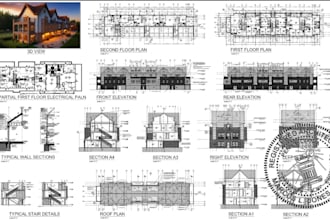 draw 2d, 3d floor plan architectural blue print drawings in autocad and sketchup