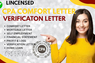 get you US CPA comfort letter, income verification letter financial statement