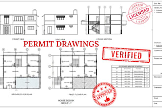 draw stamp architectural floor plans, elevation, site plans autocad for permit