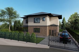 reconstruct 3d farm house villa exterior,car park design, high quality rendering