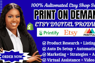 setup etsy print on demand, etsy digital product shop, etsy shop setup, etsy seo