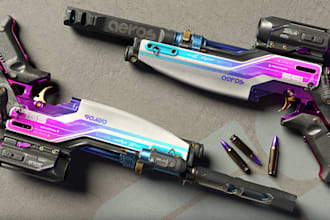 design splitgate weapon,rifle gun skin,3d bazooka,ak 47,wrap,lego,ue5 3d product