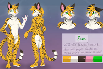 draw furry character reference sheet, furry anthro nsfw oc ref sheet for fursuit