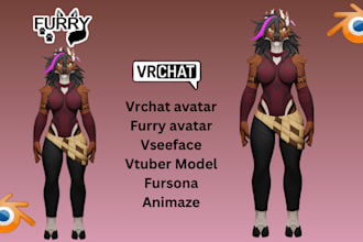 create custom vrchat avatar, 3d furry model, nsfw vtuber for vseeface or animaze