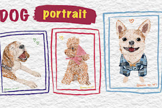 draw portrait of your dog in my unique hand drawn style