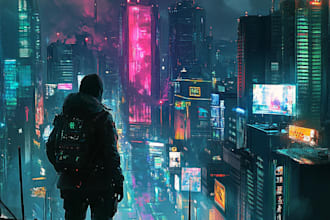 design an illustration of futuristic cyberpunk city
