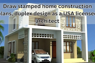 draw stamped home construction plans, USA licensed architect, duplex design