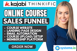 setup kajabi online course sales funnel thinkific systemeio website landing page