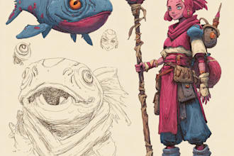 draw fantasy dnd party and scifi monster design character